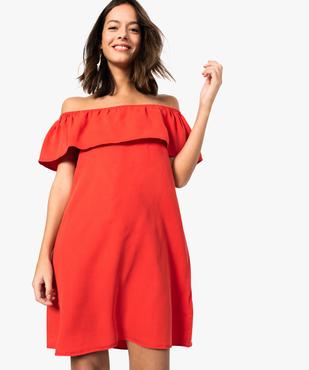 Robe femme trapèze en lyocell avec col bateau à volant vue1 - FOLLOW ME - GEMO