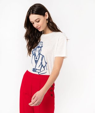Tee-shirt à manches courtes avec motif esquisse femme vue1 - GEMO(FEMME PAP) - GEMO
