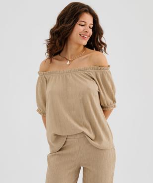 Tee-shirt manches courtes bouffantes à grand décolleté volanté femme vue1 - GEMO(FEMME PAP) - GEMO