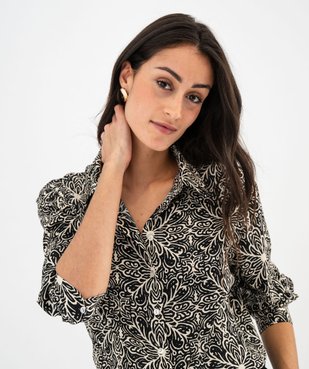 Chemise manches longues en satin imprimé femme vue2 - GEMO(FEMME PAP) - GEMO