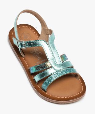 Sandales fille à talon plat et brides brillantes en cuir vue5 - GEMO (ENFANT) - GEMO