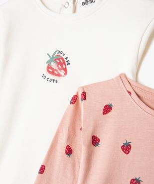 Tee-shirt bébé fille à manches longues imprimé thème fruit (lot de 3) vue2 - GEMO(BEBE DEBT) - GEMO