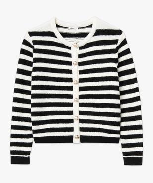 Gilet en grosse maille rayé et boutons gravés femme vue4 - GEMO(FEMME PAP) - GEMO