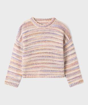 Pull court et large en maille fantaisie à rayures colorées fille vue1 - GEMO (JUNIOR) - GEMO