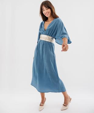 Robe longue en voile satiné à encolure cache-cœur femme vue1 - GEMO(FEMME PAP) - GEMO