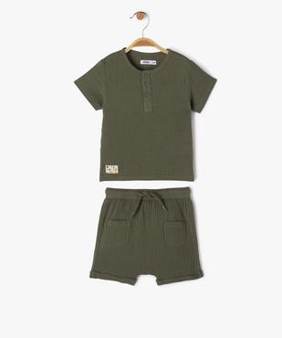 Ensemble 2 pièces en gaze de coton bébé garçon short + tee-shirt vue1 - GEMO(BEBE DEBT) - GEMO