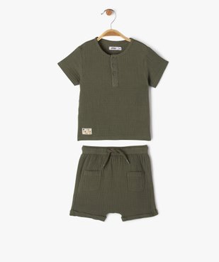 Ensemble short + tee-shirt en gaze de coton bébé garçon vue1 - GEMO(BEBE DEBT) - GEMO