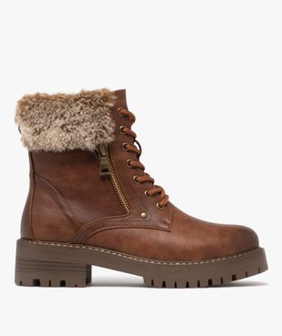 Boots femme fourrées et crantées avec col duveteux à zip et à lacets vue2 - GEMO (CASUAL) - GEMO