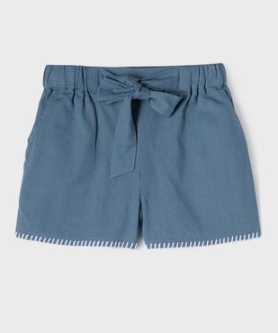 Short large en coton et lin fille vue1 - GEMO (ENFANT) - GEMO
