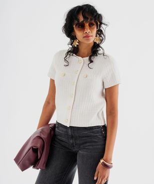 Pull manches courtes en maille texturée à boutons femme vue1 - GEMO(FEMME PAP) - GEMO