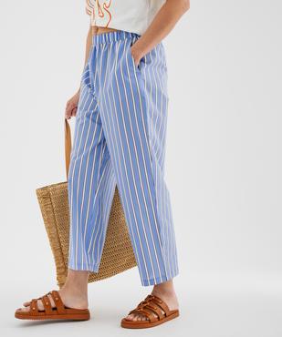 Pantalon en toile fine rayée femme vue1 - GEMO(FEMME PAP) - GEMO