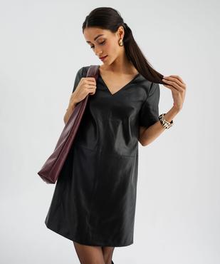 Robe courte manches courtes en cuir imitation femme vue2 - GEMO(FEMME PAP) - GEMO
