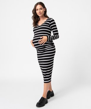 Robe de grossesse rayée en maille extensible à manches longues vue1 - GEMO (MATER) - GEMO