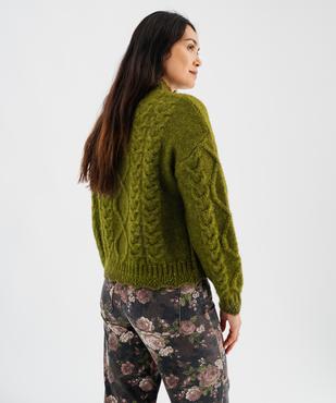 Pull en maille chinée torsadée à col cheminée femme vue4 - GEMO 4G FEMME - GEMO