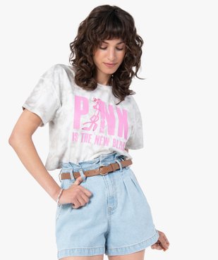 Tee-shirt femme court avec motif sur le buste – La panthère rose vue1 - PANTHERE  ROSE - GEMO