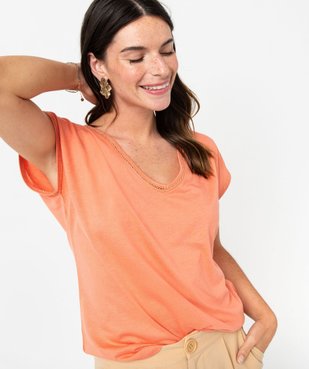 Tee-shirt manches courtes à finition tressée pailletée femme vue2 - GEMO 4G FEMME - GEMO