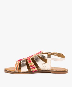 Sandales femme à talon plat intérieur cuir et dessus perlé vue3 - GEMO (CASUAL) - GEMO