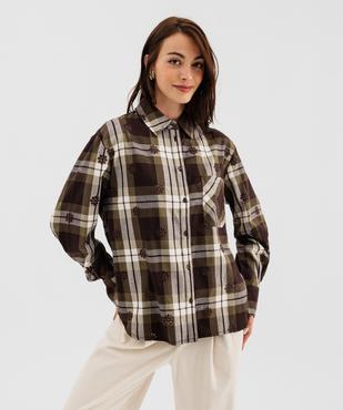 Chemise à carreaux et motifs brodés ajourés femme vue2 - GEMO(FEMME PAP) - GEMO