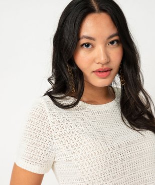 Tee-shirt à manches courtes en maille ajourée esprit crochet femme vue2 - GEMO(FEMME PAP) - GEMO