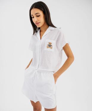 Pyjashort en voile de coton plumetis femme - LuluCastagnette vue1 - LULUCASTAGNETTE - GEMO