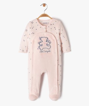 Pyjama en velours ouverture devant motif fleurs et ourson bébé - LuluCastagnette vue1 - LULUCASTAGNETTE - GEMO