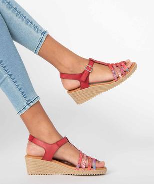 Sandales femme compensées dessus cuir multicolore vue1 - GEMO(URBAIN) - GEMO