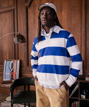 Sweat en molleton bouclette rayé à col polo homme vue2 - GEMO 4G HOMME - GEMO