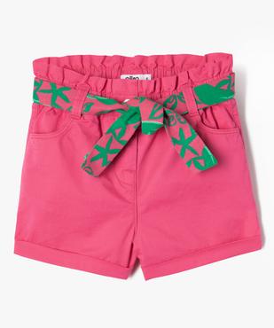 Short en toile taille haute avec ceinture à nouer fille vue1 - GEMO (ENFANT) - GEMO