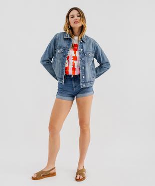 Tee-shirt manches courtes en jersey de coton imprimé femme vue4 - GEMO 4G FEMME - GEMO