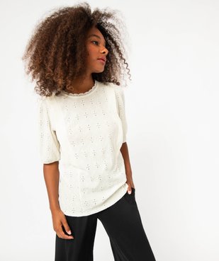 Tee-shirt à manches courtes avec broderies anglaise femme vue5 - GEMO(FEMME PAP) - GEMO