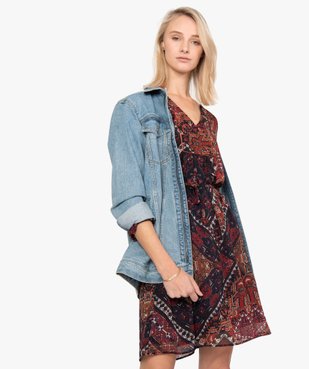 Robe femme imprimée avec fil pailleté et manches longues vue1 - GEMO(FEMME PAP) - GEMO