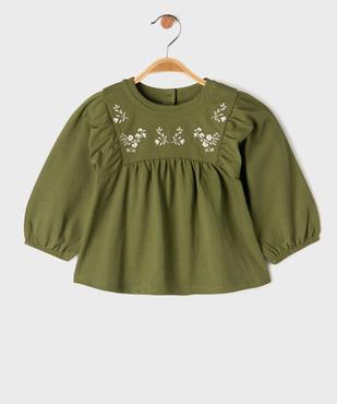 Blouse manches longues en jersey de coton ample et brodé bébé fille vue1 - GEMO(BEBE DEBT) - GEMO