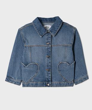 Veste en jean avec poches en forme de coeurs fille vue1 - GEMO 4G FILLE - GEMO