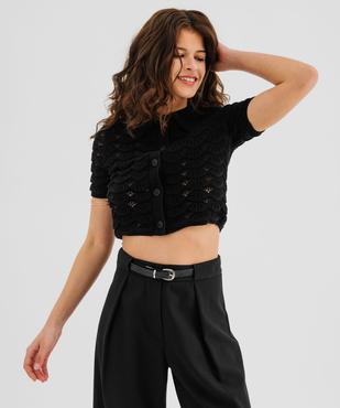 Gilet court à manches courtes en maille ajourée femme vue1 - GEMO(FEMME PAP) - GEMO