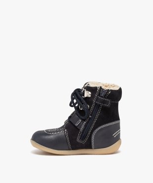 Boots bébé garçon dessus en cuir uni fourrées sherpa - Kickers vue3 - KICKERS - GEMO