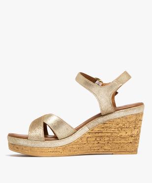 Sandales à brides en cuir métallisé et semelle compensée femme - Tanéo vue3 - TANEO - GEMO
