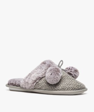 Chaussons femme mules plates à pompons vue2 - GEMO(HOMWR FEM) - GEMO