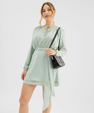 Robe courte à manches longues en satin femme vue2 - GEMO(FEMME PAP) - GEMO