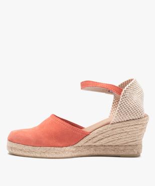 Sandales femme compensées dessus cuir uni vue3 - GEMO(URBAIN) - GEMO