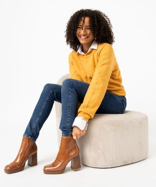 Pull en maille ajourée avec boutons décoratifs femme vue1 - GEMO 4G FEMME - GEMO