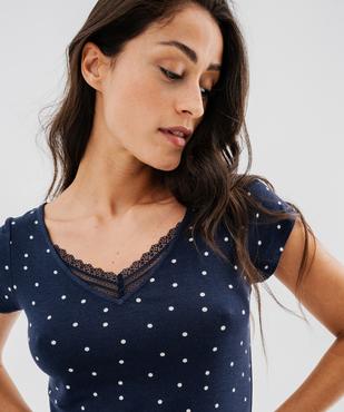 Chemise de nuit à manches courtes et col V en dentelle en viscose femme vue2 - GEMO 4G FEMME - GEMO