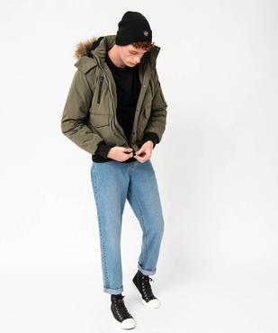 Blouson matelassé à capuche bordée de fourrure imitation homme vue5 - GEMO 4G HOMME - GEMO