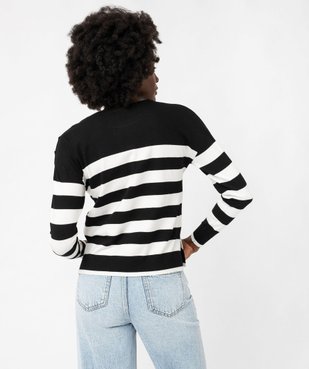 Pull fin à larges rayures avec boutons sur l’épaule femme vue3 - GEMO 4G FEMME - GEMO