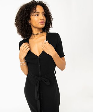 Robe chemise en maille côtelée à manches courtes femme vue2 - GEMO(FEMME PAP) - GEMO