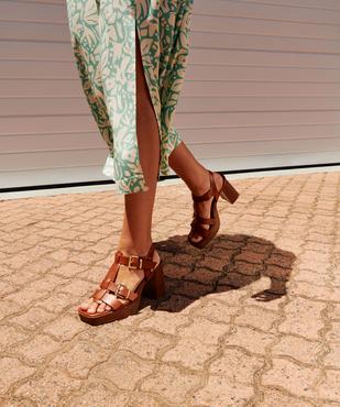 Sandales femme unies à talon haut avec boucles et bout carré vue1 - GEMO(URBAIN) - GEMO