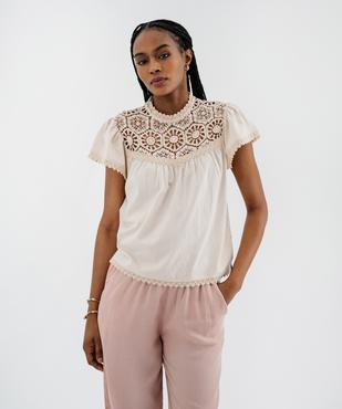 Tee-shirt manches courtes avec décolleté en dentelle femme vue1 - GEMO(FEMME PAP) - GEMO