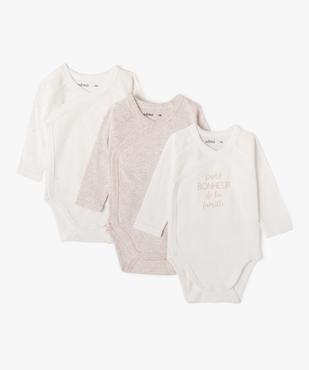 Body manches longues et fermeture devant croisée bébé (lot de 3) vue1 - GEMO 4G BEBE - GEMO