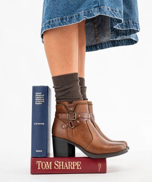 Boots femme à talon carré avec zip intérieur et col fantaisie vue1 - GEMO(URBAIN) - GEMO