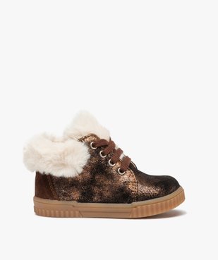 Baskets bébé fille mid-cut en cuir métallisé et col fourré – NA! vue1 - NA! - GEMO