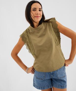 Tee-shirt sans manches avec empiècements en dentelle femme vue2 - GEMO(FEMME PAP) - GEMO